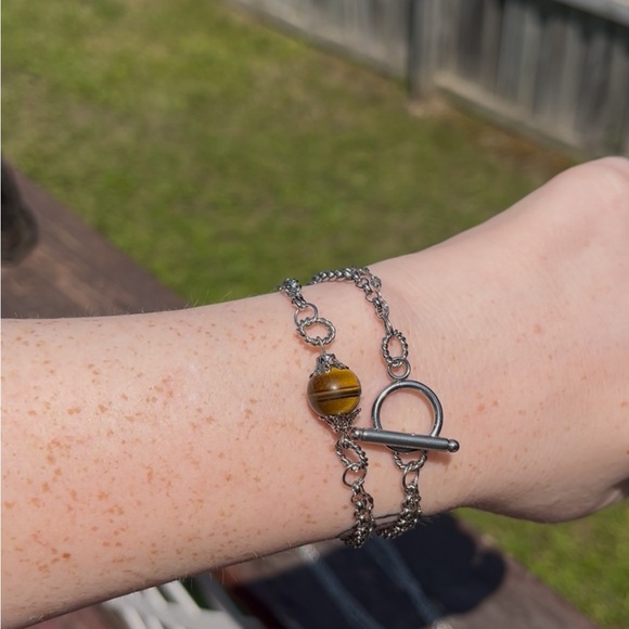 Silver Choker or Bracelet with Tiger's Eye Pendant - Picture 3 of 5